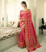 Pink Embroidered Banarasi Silk Saree With Blouse