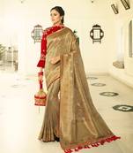 Golden Embroidered Banarasi Silk Saree With Blouse