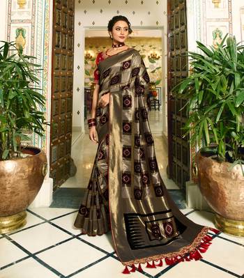 Black Embroidered Banarasi Silk Saree With Blouse 1