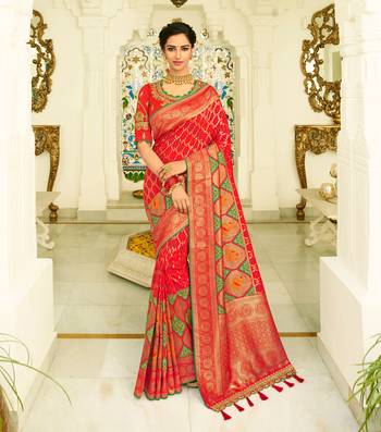 Red Embroidered Banarasi Silk Saree With Blouse 1