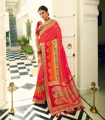 Pink Embroidered Banarasi Silk Saree With Blouse 1