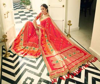Pink Embroidered Banarasi Silk Saree With Blouse 2