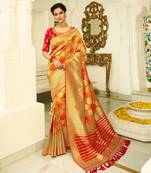 Mustard Embroidered Banarasi Silk Saree With Blouse
