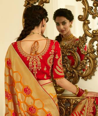 Mustard Embroidered Banarasi Silk Saree With Blouse 2