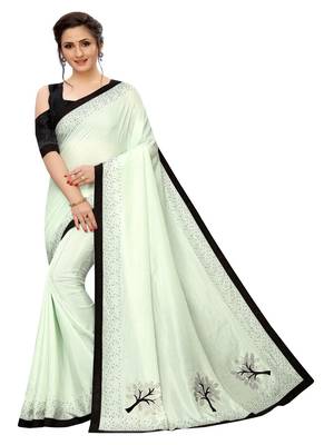 Light green plain art silk saree with blouse 1