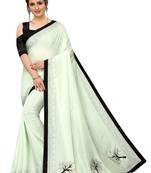 Light green plain art silk saree with blouse