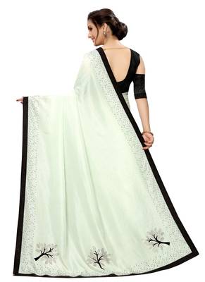 Light green plain art silk saree with blouse 2