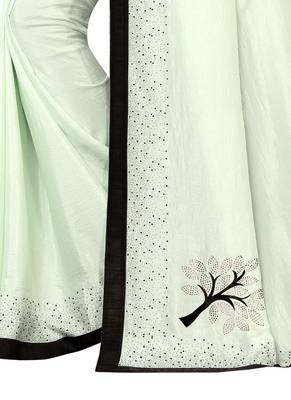 Light green plain art silk saree with blouse 3