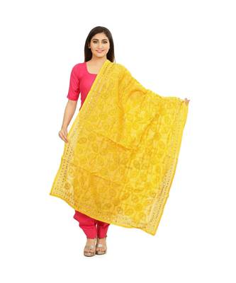 Yellow Chanderi Phulkari Dupatta 1