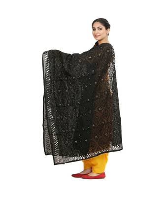Black Chanderi Phulkari Dupatta 2