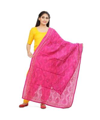 Majenta Chanderi Phulkari Dupatta 1