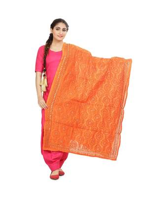 Orange Chanderi Phulkari Dupatta 1
