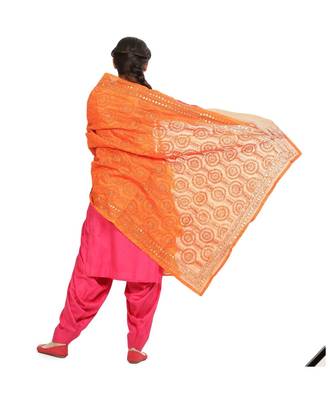 Orange Chanderi Phulkari Dupatta 3
