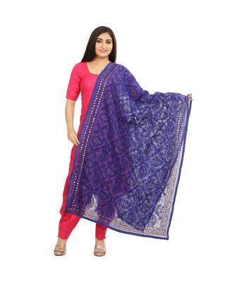 Royal Blue Chanderi Phulkari Dupatta 1