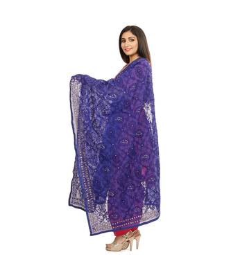 Royal Blue Chanderi Phulkari Dupatta 2