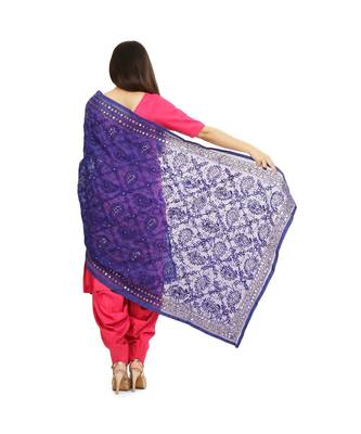 Royal Blue Chanderi Phulkari Dupatta 3