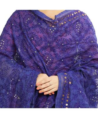 Royal Blue Chanderi Phulkari Dupatta 4