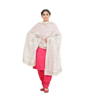 White Chanderi Phulkari Dupatta 1