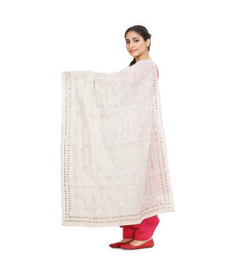 White Chanderi Phulkari Dupatta 3
