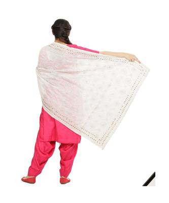White Chanderi Phulkari Dupatta 4