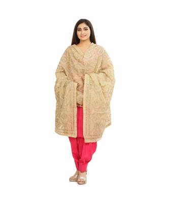 Beige Chanderi Phulkari Dupatta 1