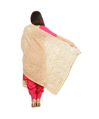 Beige Chanderi Phulkari Dupatta 4