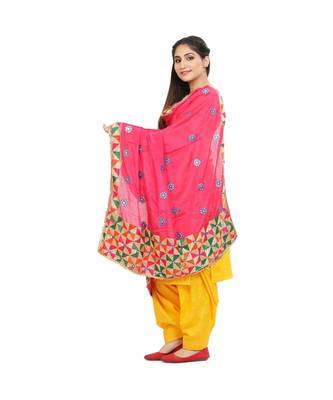 multicolor Phulkari Chunni With Gotta Patti Work 3