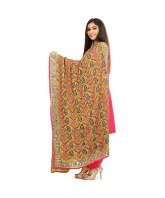 multicolor Heavy Embroidery Georgette Phulkari Dupatta 3