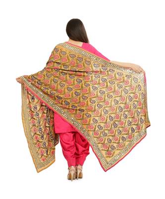 multicolor Heavy Embroidery Georgette Phulkari Dupatta 4