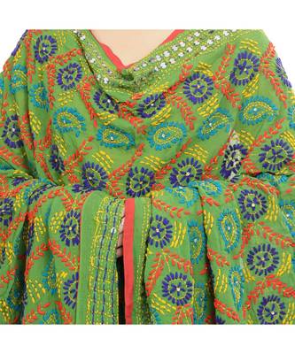 multicolor Heavy Embroidery Georgette Phulkari Dupatta 4