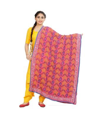multicolor Heavy Embroidery Georgette Phulkari Dupatta 1