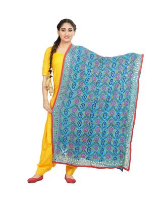 multicolor Heavy Embroidery Georgette Phulkari Dupatta 1