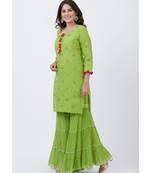 Parrot Green Cotton Embroidered Kurti with Sharara