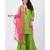Parrot Green Cotton Embroidered Kurti with Sharara and Pink Net Dupatta