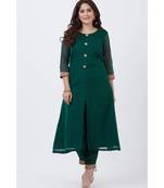 Bottle Green Kundan Button Down Kurti with Pants