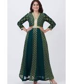 Green Banarsi Plunging Neckline Floor length Kurti