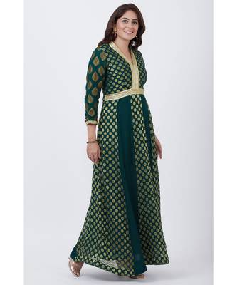 Green Banarsi Plunging Neckline Floor length Kurti 3