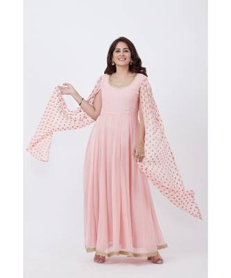 Blush Pink Embroidered Cape Sleeves Floorlength 1
