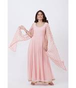 Blush Pink Embroidered Cape Sleeves Floorlength