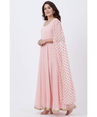 Blush Pink Embroidered Cape Sleeves Floorlength 2