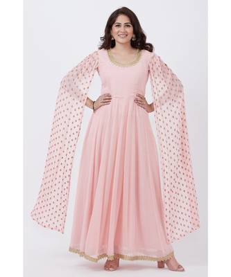 Blush Pink Embroidered Cape Sleeves Floorlength 4