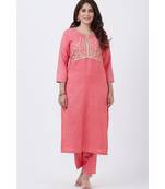 Peach Silk Embroiderd Straight Kurti with Pants