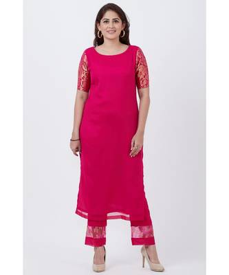 Magenta Georgette Brocade Kurti with Straight Pants 1