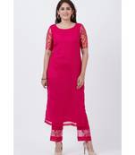 Magenta Georgette Brocade Kurti with Straight Pants