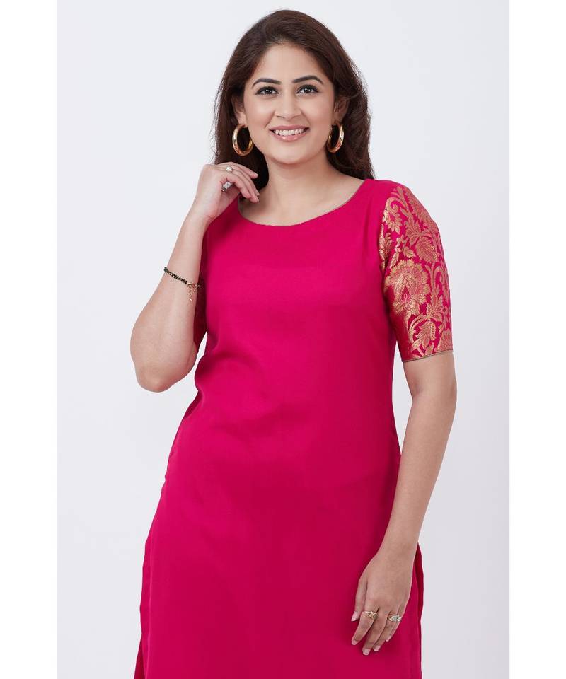 Magenta Georgette Brocade Kurti with Straight Pants