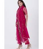 Magenta Georgette Brocade Kurti with Pants and Embroidered Net Dupatta
