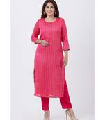 Magenta Foil Printed Straight Lines Kurti with Straight Pants