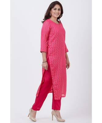 Magenta Foil Printed Straight Lines Kurti with Straight Pants 3