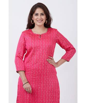 Magenta Foil Printed Straight Lines Kurti with Straight Pants 4