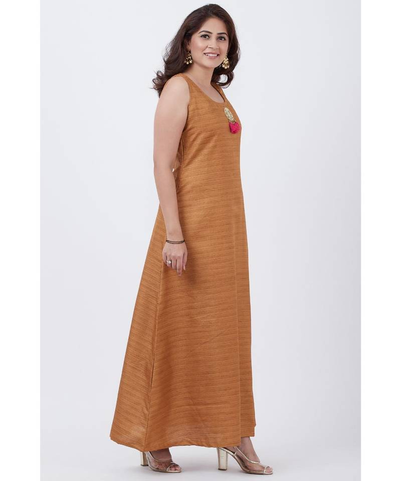 Gold Kundan A-Line Floor Length Kurti